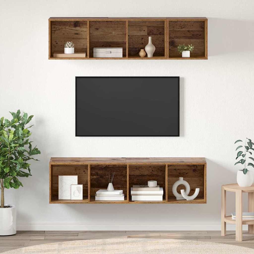 Tv-meubelset Wandgemonteerd 3 pcs Oud Hout Bewerkt hout