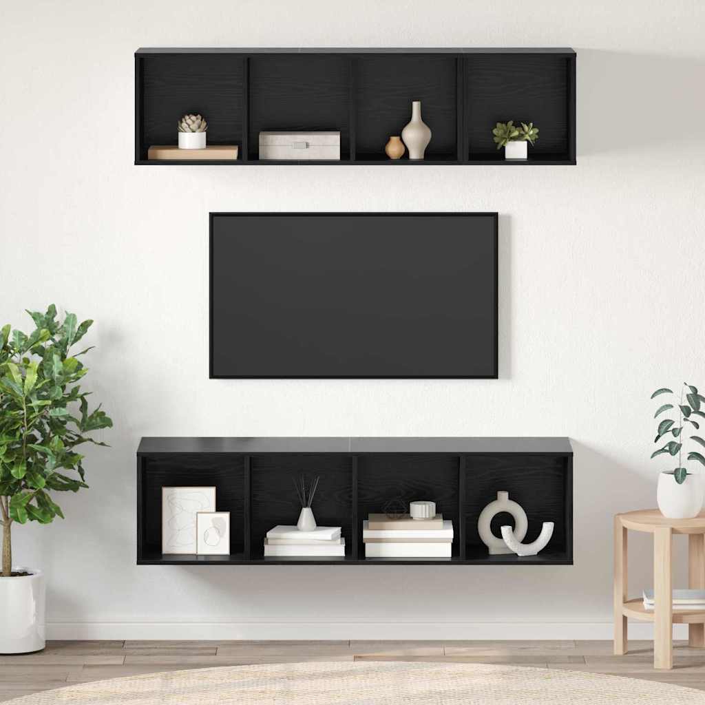 Tv-meubelset Wandgemonteerd 3 pcs Zwart Eiken Bewerkt hout