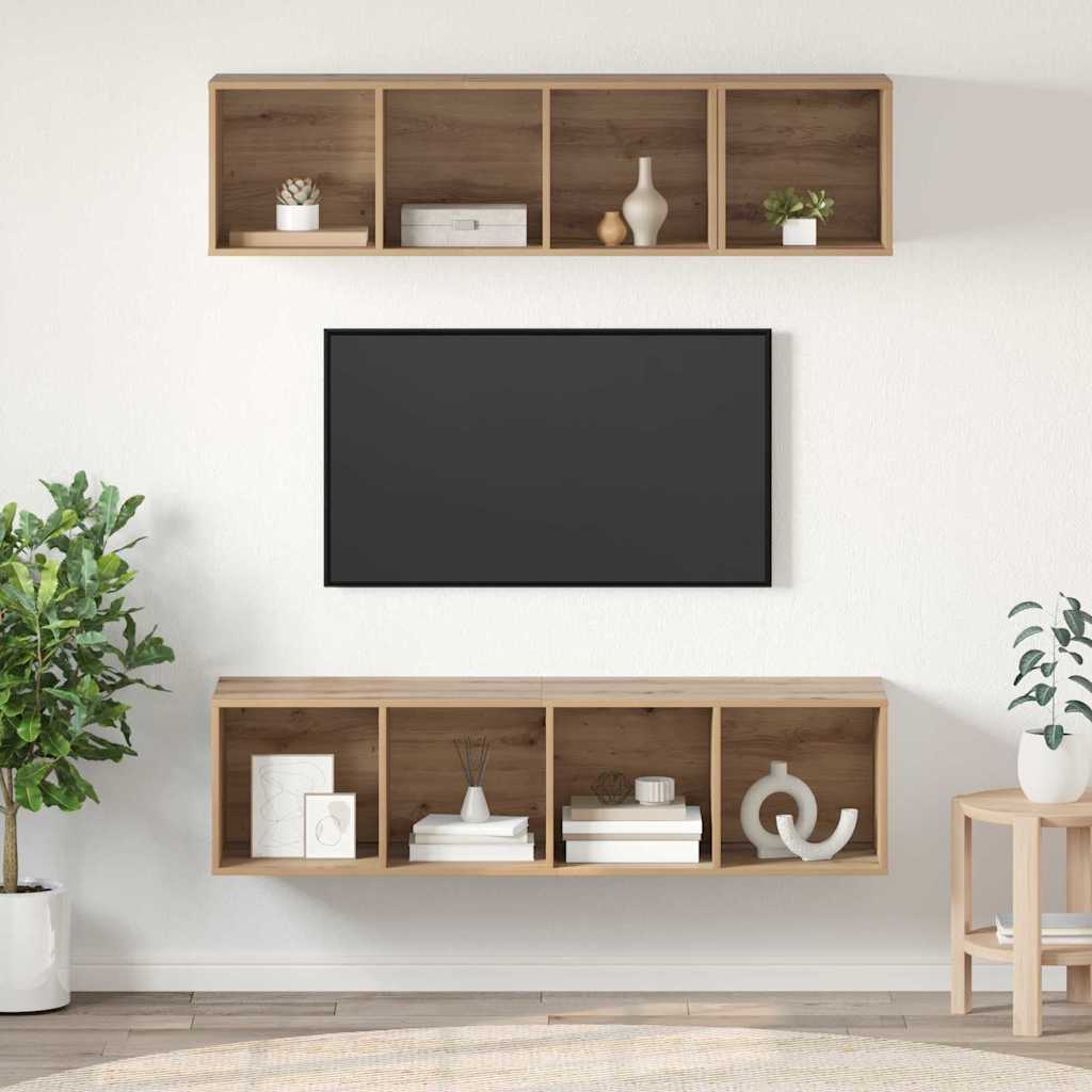 Tv-meubelset Wandgemonteerd 3 pcs Artisan Eiken Bewerkt hout