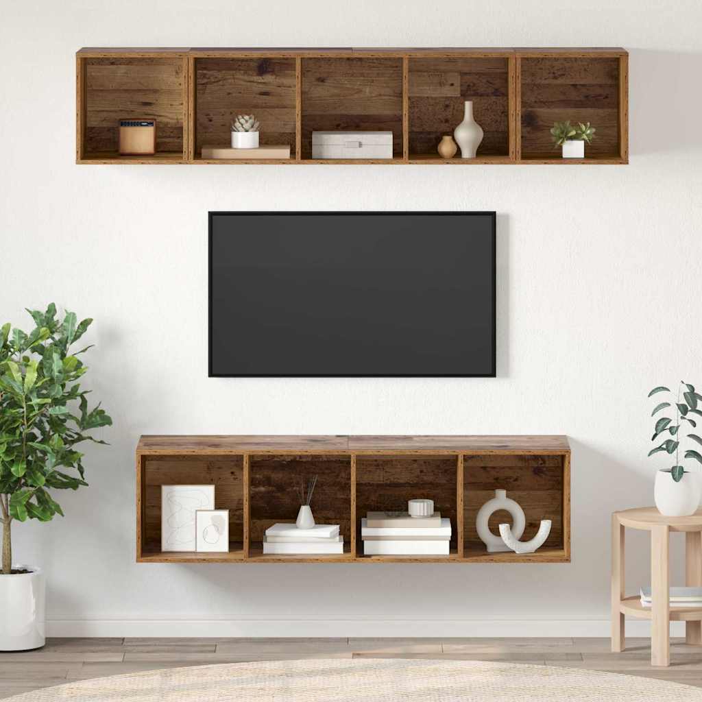 Tv-meubelset Wandgemonteerd 4 pcs Oud Hout Bewerkt hout – afbeelding 1