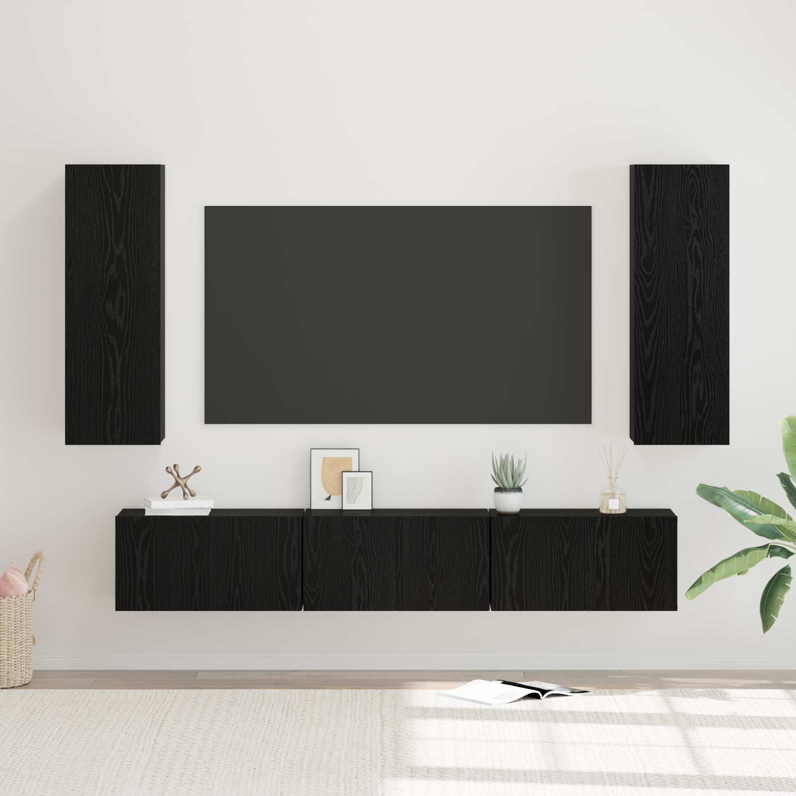 Tv-meubelset Wandgemonteerd 5 pcs Zwart Eiken Bewerkt hout