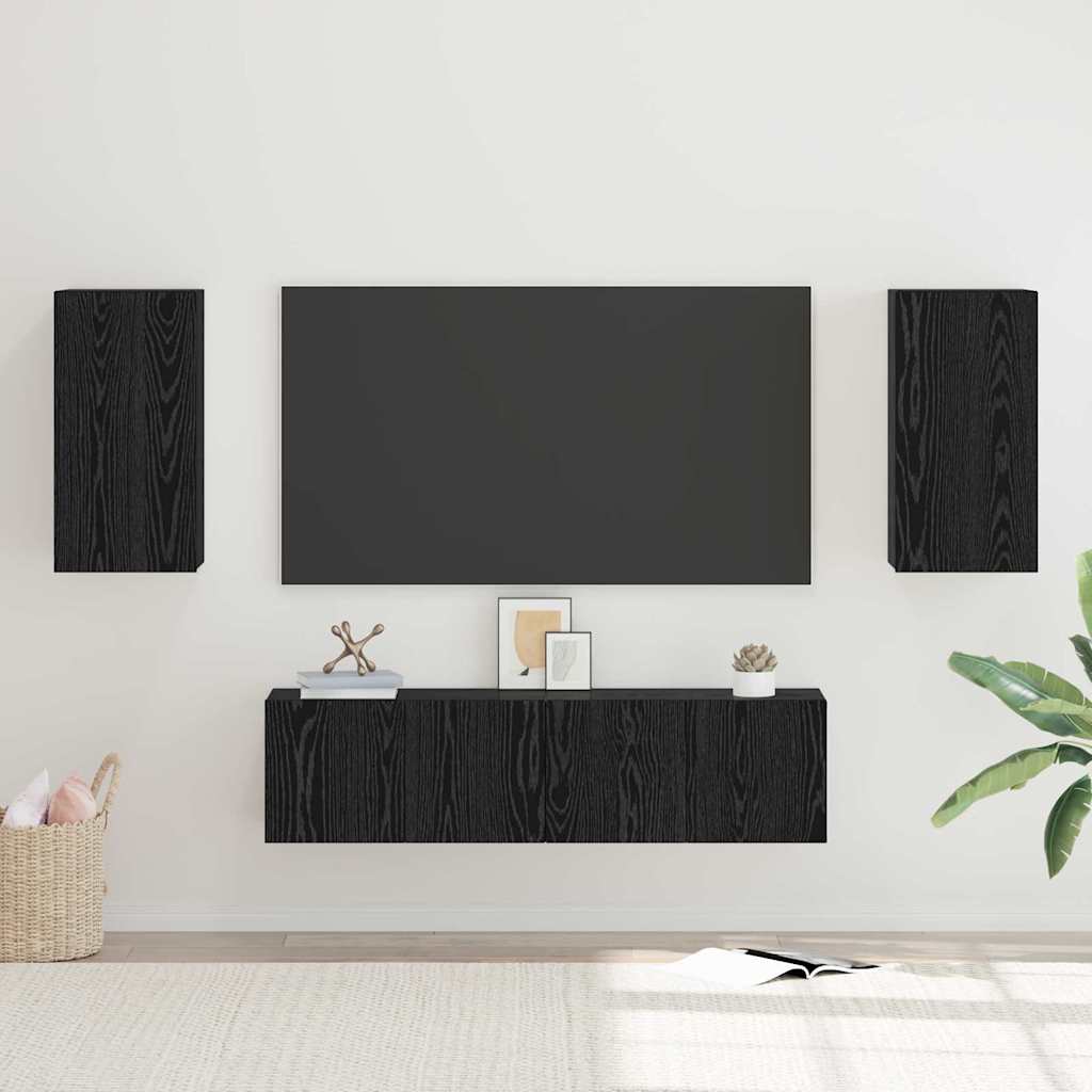 Tv-meubelset Wandgemonteerd Zwart Eiken Bewerkt hout – afbeelding 1