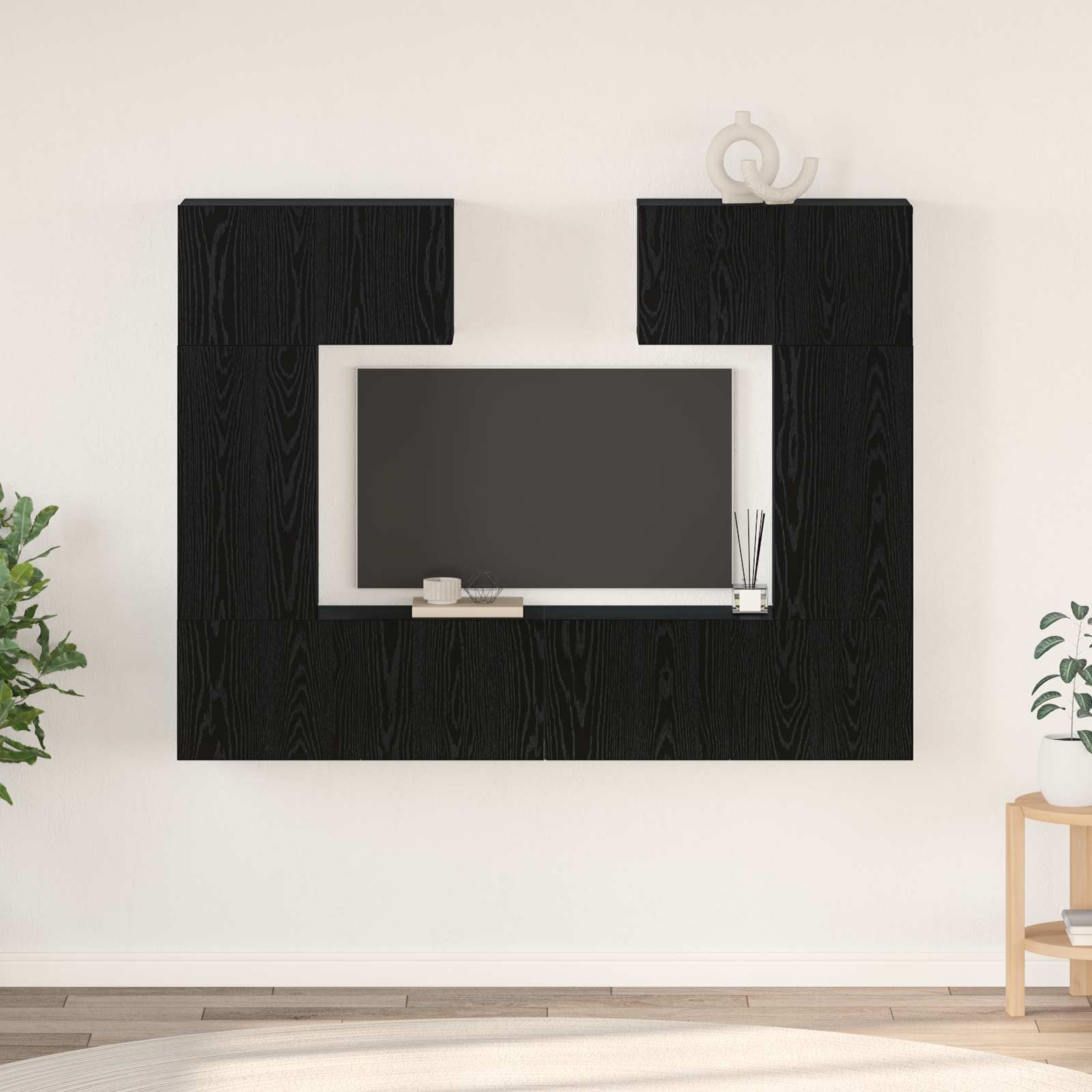 Tv-meubelset Wandgemonteerd 6 pcs Zwart Eiken Bewerkt hout