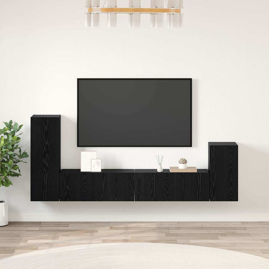 Wand tv-kast Wandgemonteerd 3 pcs Zwart Eiken Bewerkt hout