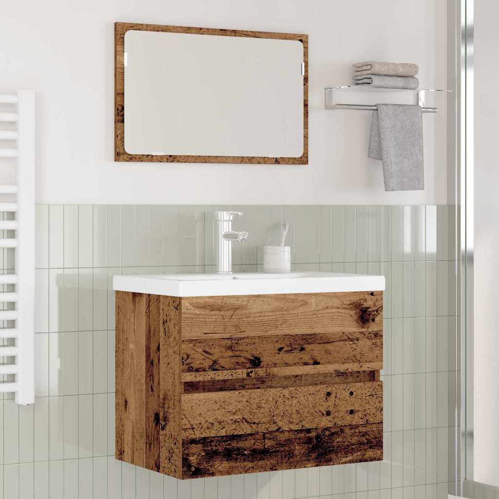 Badkamermeubelset met lade 3 pcs Oud Hout Bewerkt hout – afbeelding 1