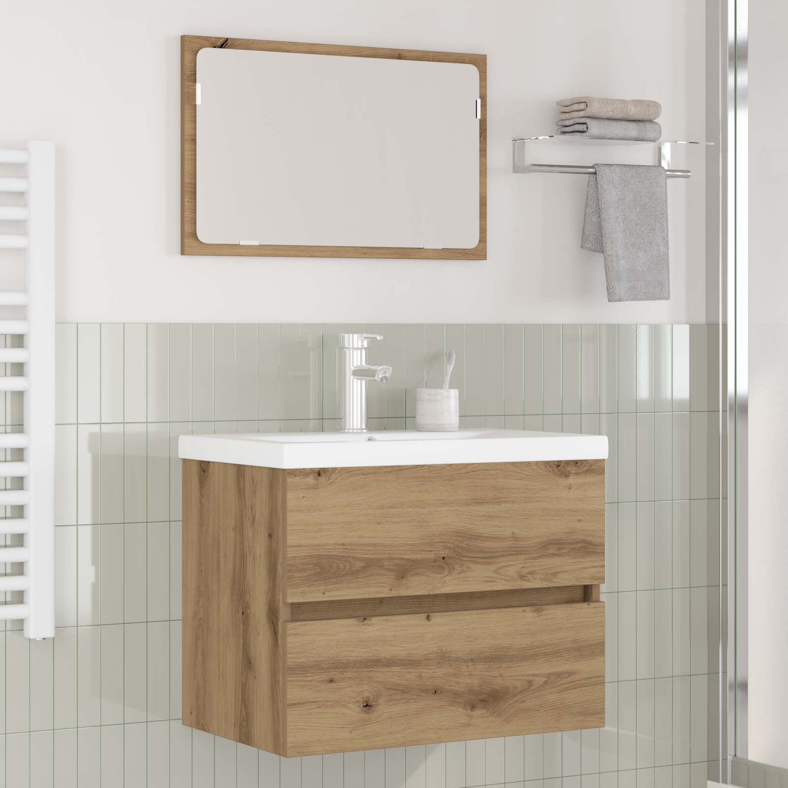 Badkamermeubelset met lade 3 pcs Artisan Eiken Bewerkt hout