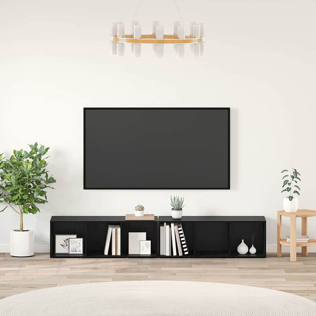 Tv-meubelset 2 pcs Zwart Eiken 37 x 35 x 107cm Bewerkt hout