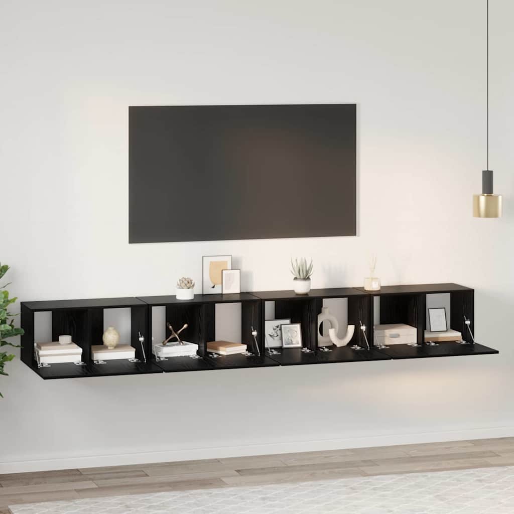 Tv-meubelset 4 pcs Zwart Eiken 60 x 30 x 30 cm Bewerkt hout – afbeelding 1