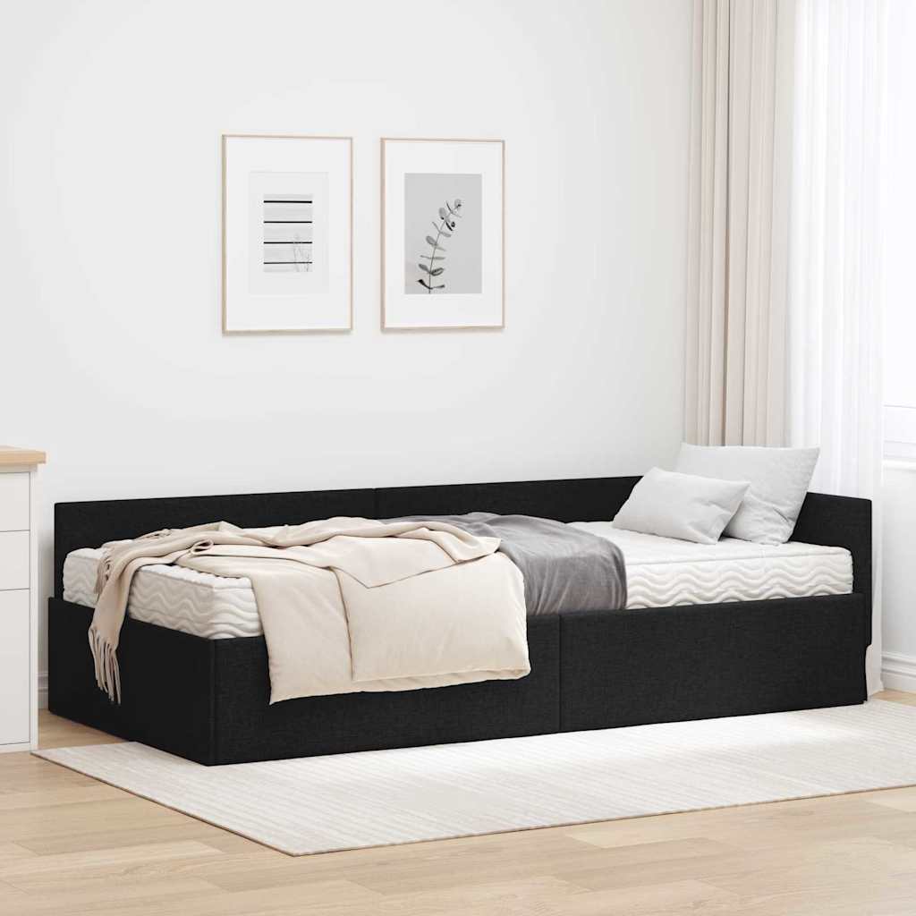Hoekbedframe met Matras Anders met hoofdeinde 2 pcs Zwart Stof – afbeelding 1