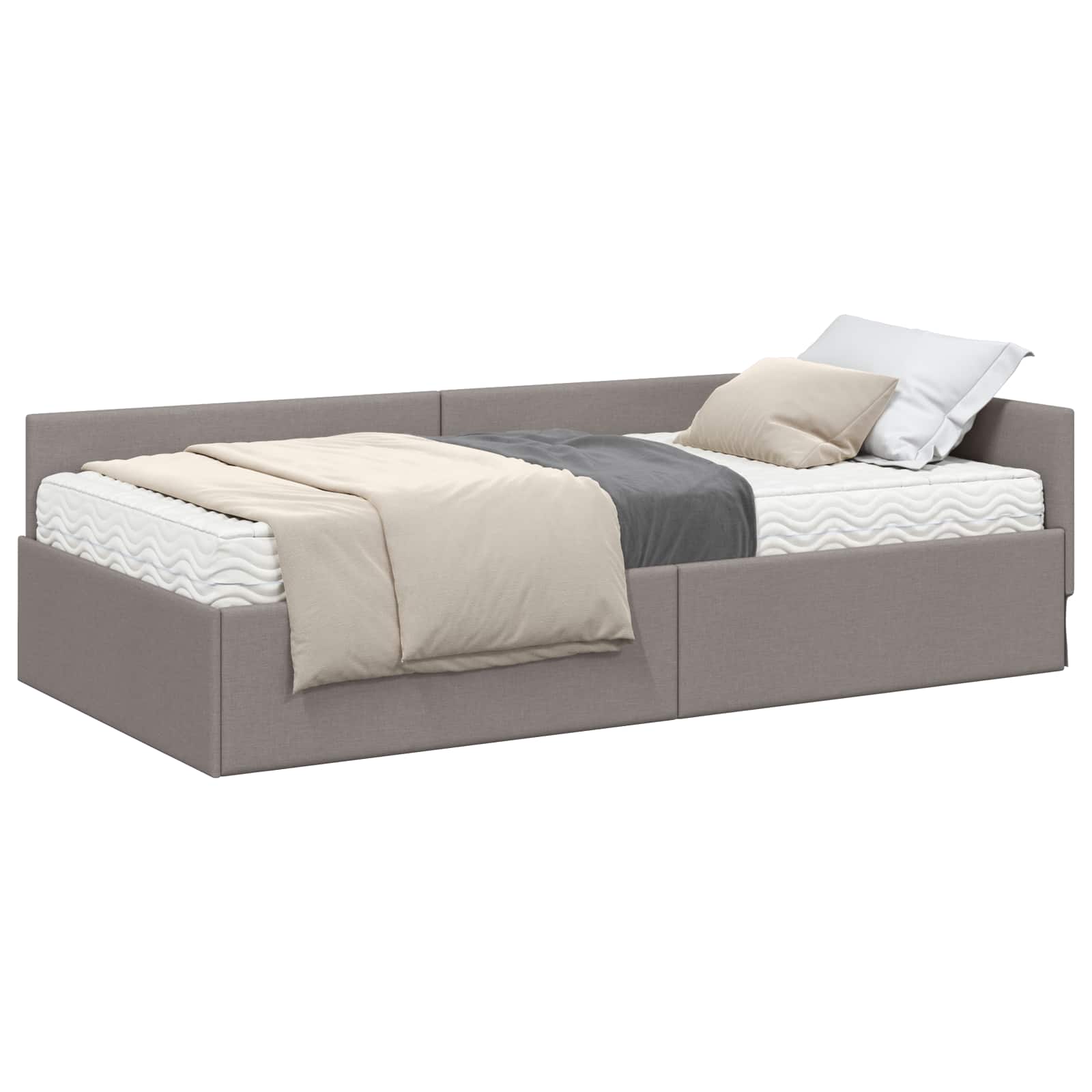 Hoekbedframe met Matras Anders met hoofdeinde 2 pcs Taupe Stof – afbeelding 2