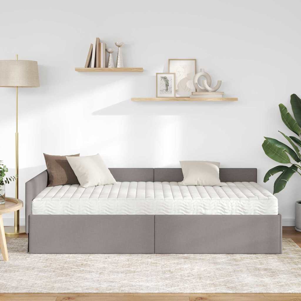 Hoekbedframe met Matras Anders met hoofdeinde 2 pcs Taupe Stof – afbeelding 3