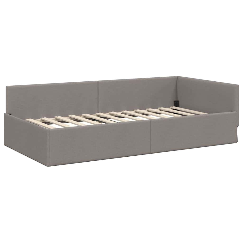Hoekbedframe met Matras Anders met hoofdeinde 2 pcs Taupe Stof – afbeelding 6