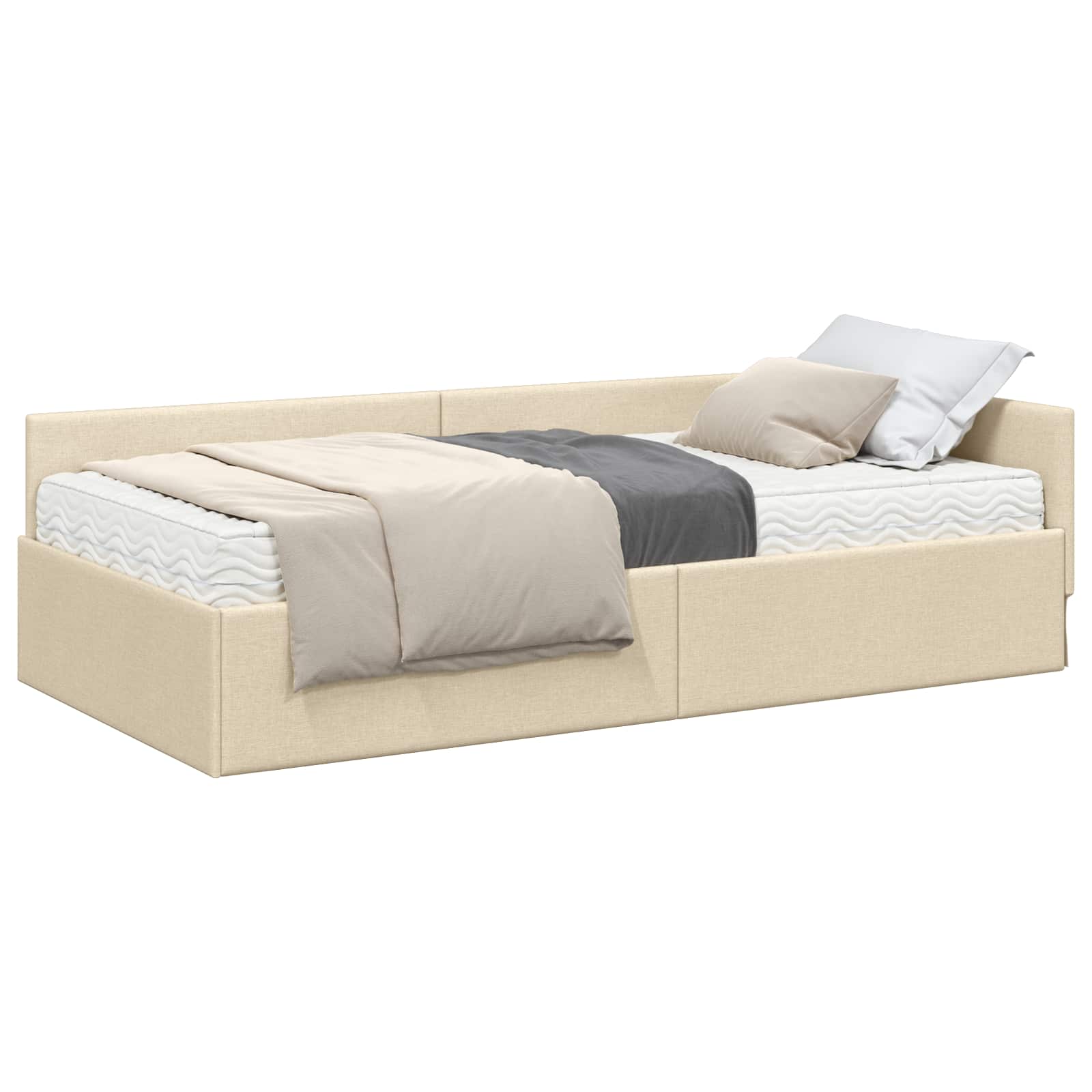 Hoekbedframe met Matras Anders met hoofdeinde 2 pcs Crème Stof – afbeelding 2