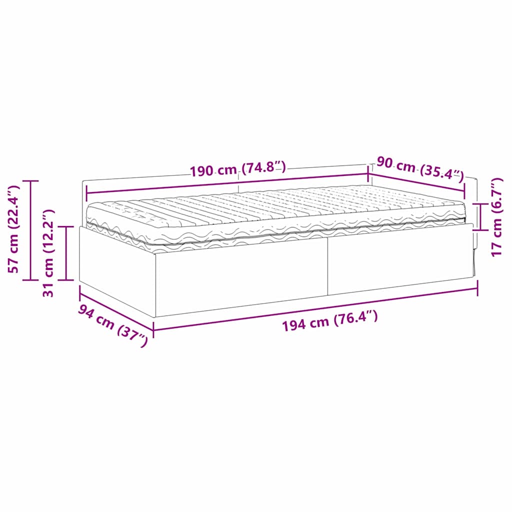 Hoekbedframe met Matras Anders met hoofdeinde 2 pcs Blauw Stof – afbeelding 12