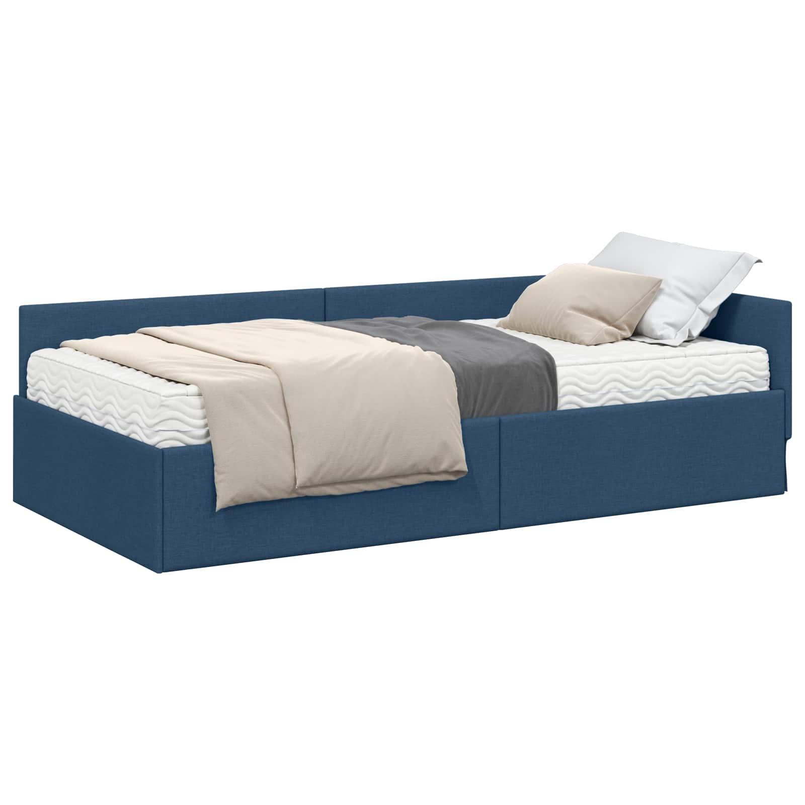 Hoekbedframe met Matras Anders met hoofdeinde 2 pcs Blauw Stof – afbeelding 2