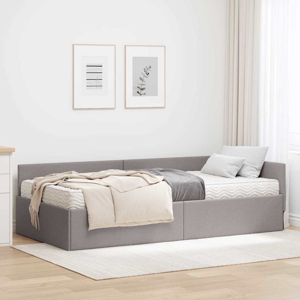 Hoekbedframe met Matras Anders met hoofdeinde 2 pcs Taupe Stof – afbeelding 1