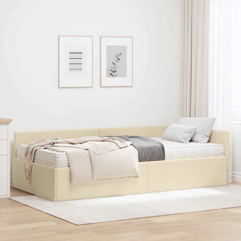 Hoekbedframe met Matras Anders met hoofdeinde 2 pcs Crème Stof – afbeelding 1