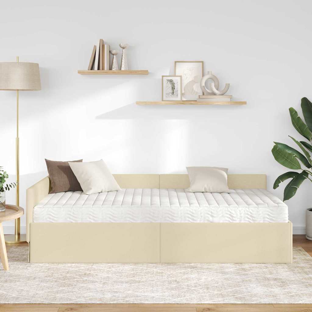 Hoekbedframe met Matras Anders met hoofdeinde 2 pcs Crème Stof – afbeelding 3