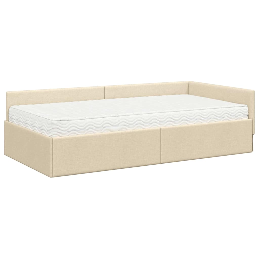 Hoekbedframe met Matras Anders met hoofdeinde 2 pcs Crème Stof – afbeelding 4