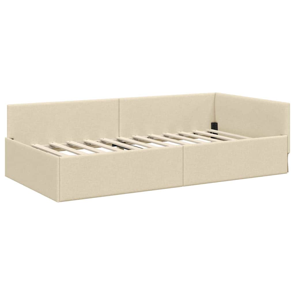 Hoekbedframe met Matras Anders met hoofdeinde 2 pcs Crème Stof – afbeelding 6
