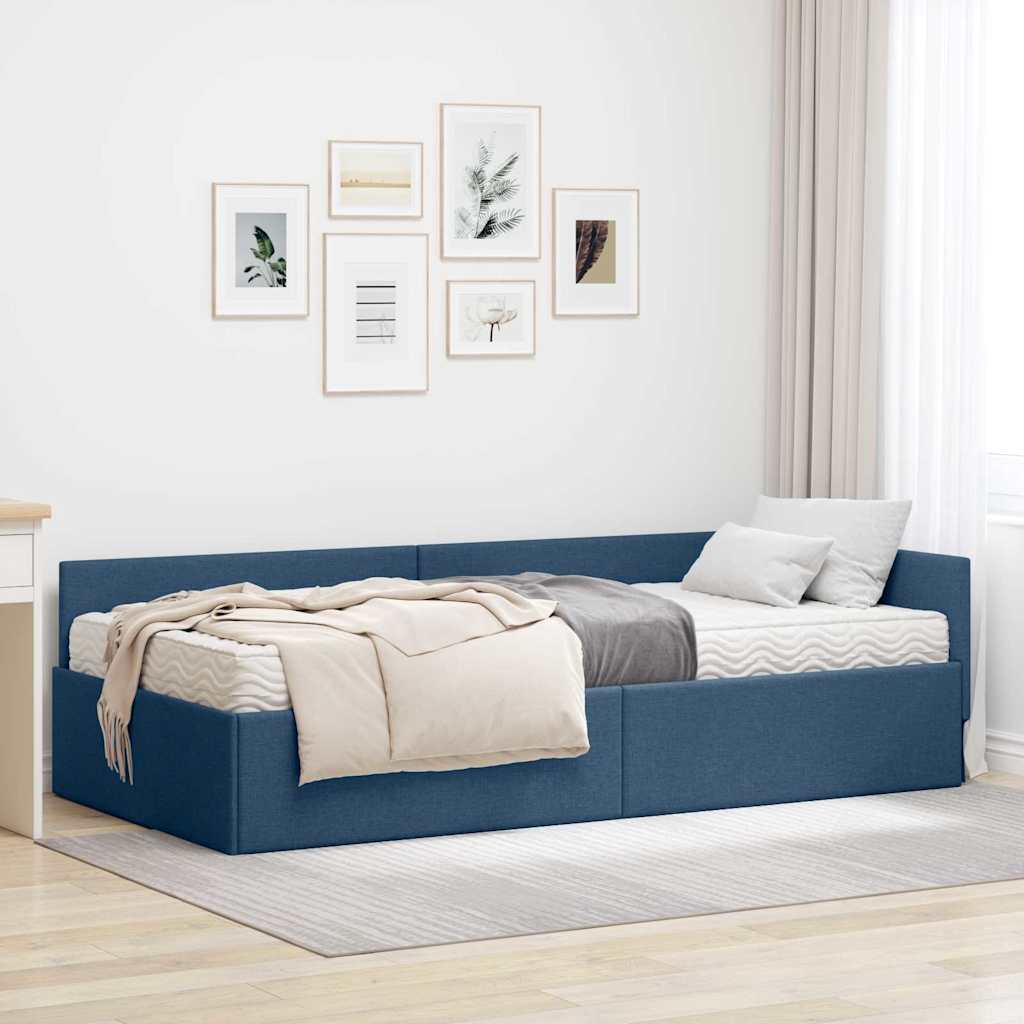 Hoekbedframe met Matras Anders met hoofdeinde 2 pcs Blauw Stof – afbeelding 1