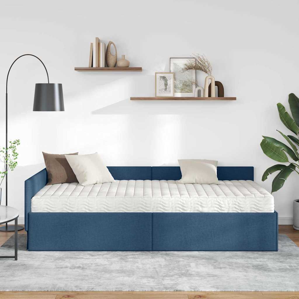 Hoekbedframe met Matras Anders met hoofdeinde 2 pcs Blauw Stof – afbeelding 3