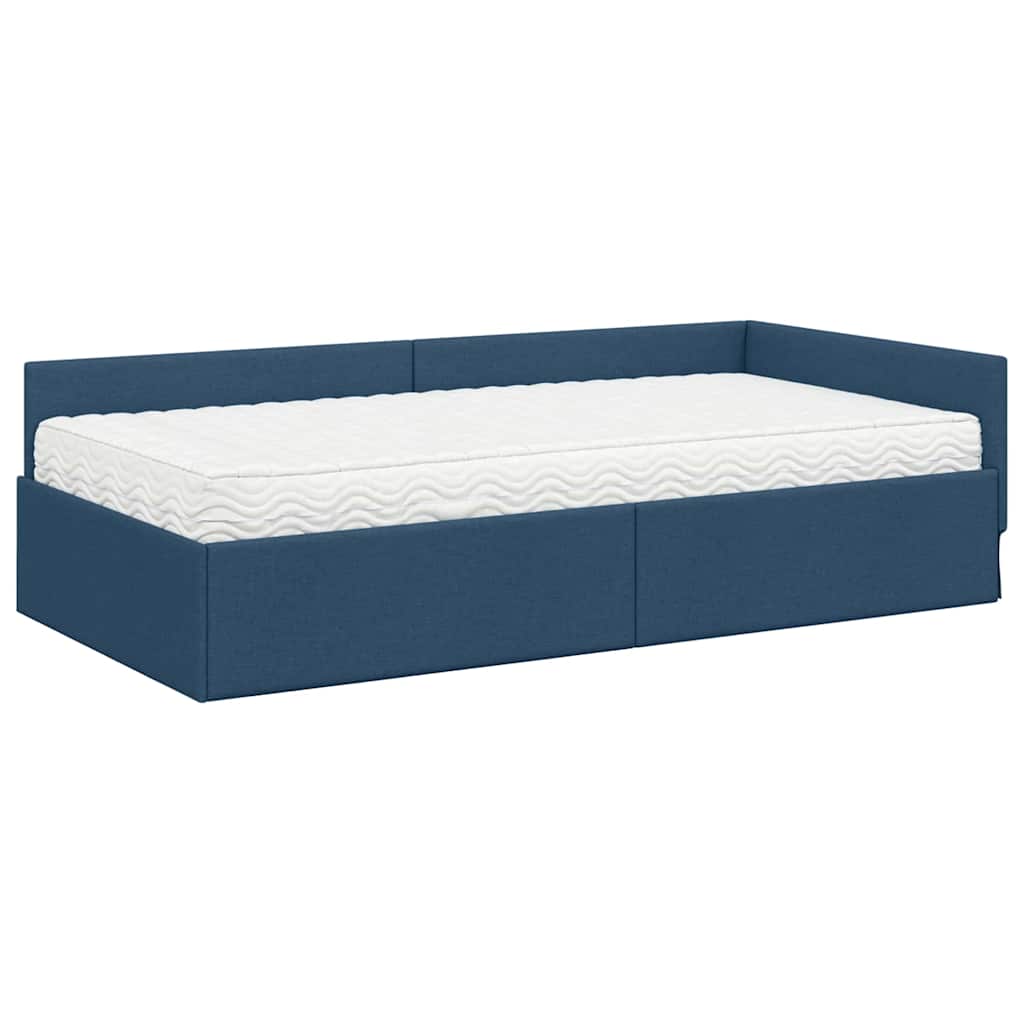 Hoekbedframe met Matras Anders met hoofdeinde 2 pcs Blauw Stof – afbeelding 4