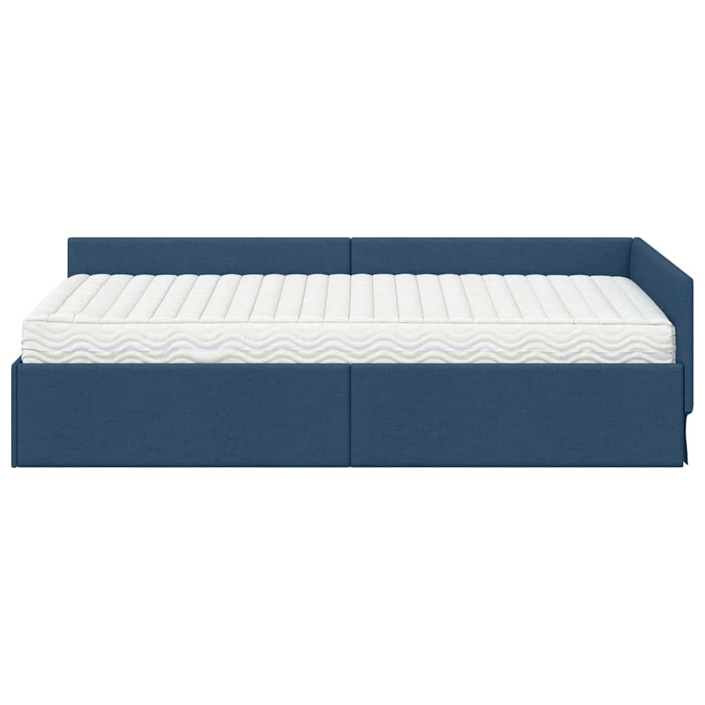 Hoekbedframe met Matras Anders met hoofdeinde 2 pcs Blauw Stof – afbeelding 5
