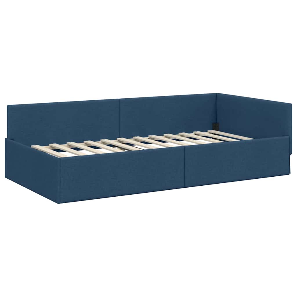 Hoekbedframe met Matras Anders met hoofdeinde 2 pcs Blauw Stof – afbeelding 6
