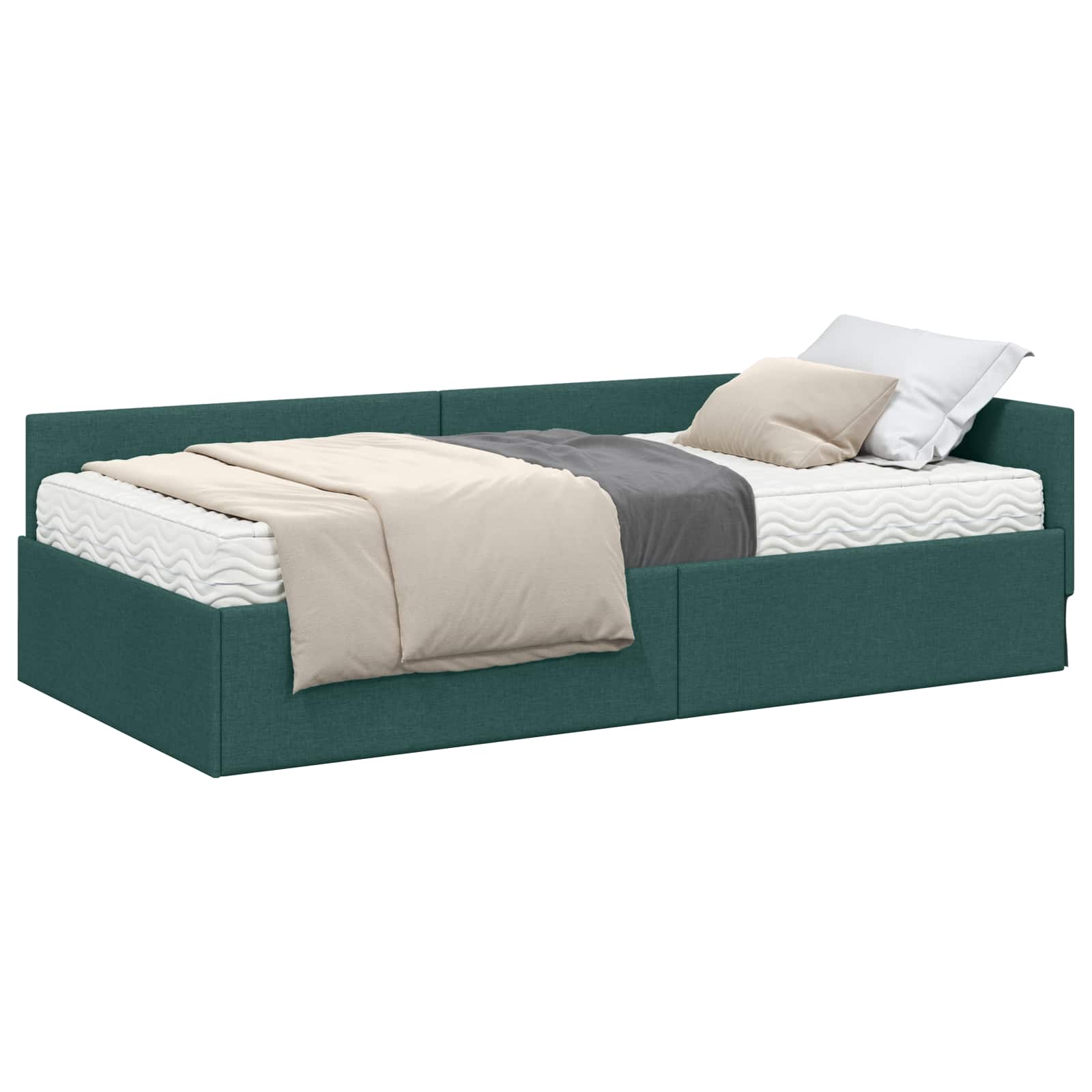 Hoekbedframe met Matras Anders met hoofdeinde 2 pcs Groen Stof – afbeelding 2