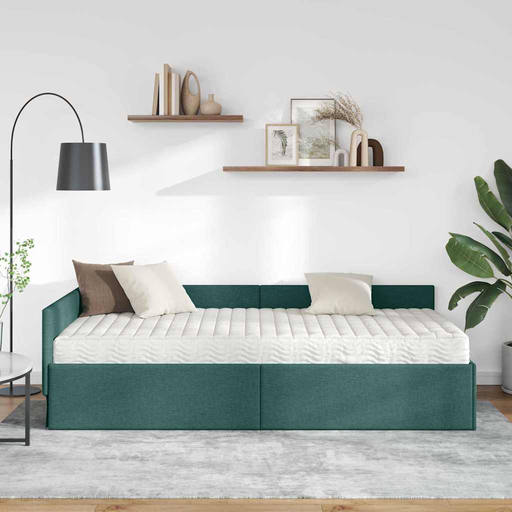 Hoekbedframe met Matras Anders met hoofdeinde 2 pcs Groen Stof – afbeelding 3