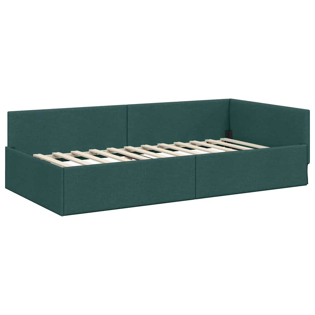 Hoekbedframe met Matras Anders met hoofdeinde 2 pcs Groen Stof – afbeelding 5