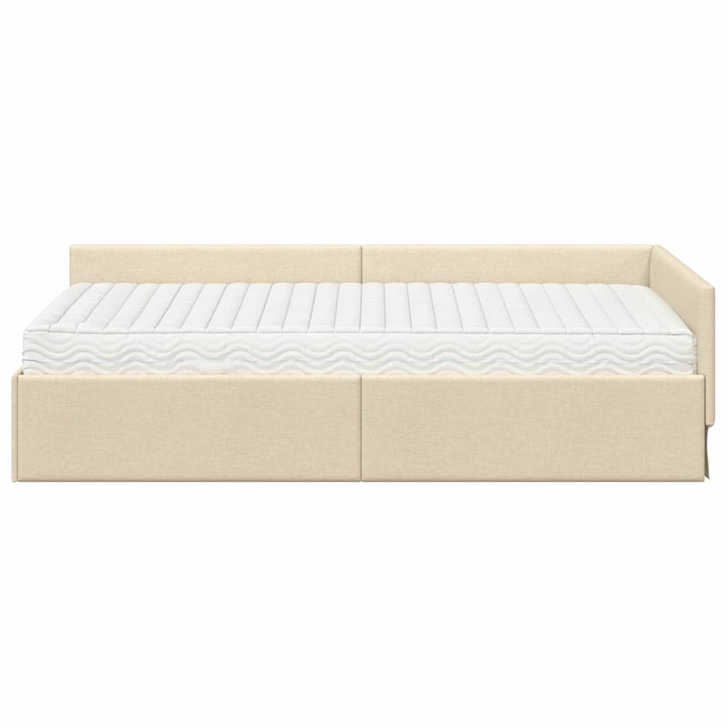 Hoekbedframe met Matras Anders met hoofdeinde 2 pcs Crème Stof – afbeelding 5