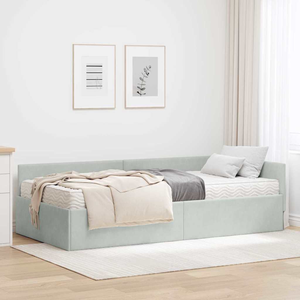 Hoekbedframe met Matras Anders 2 pcs Lichtgrijs Fluweel – afbeelding 1