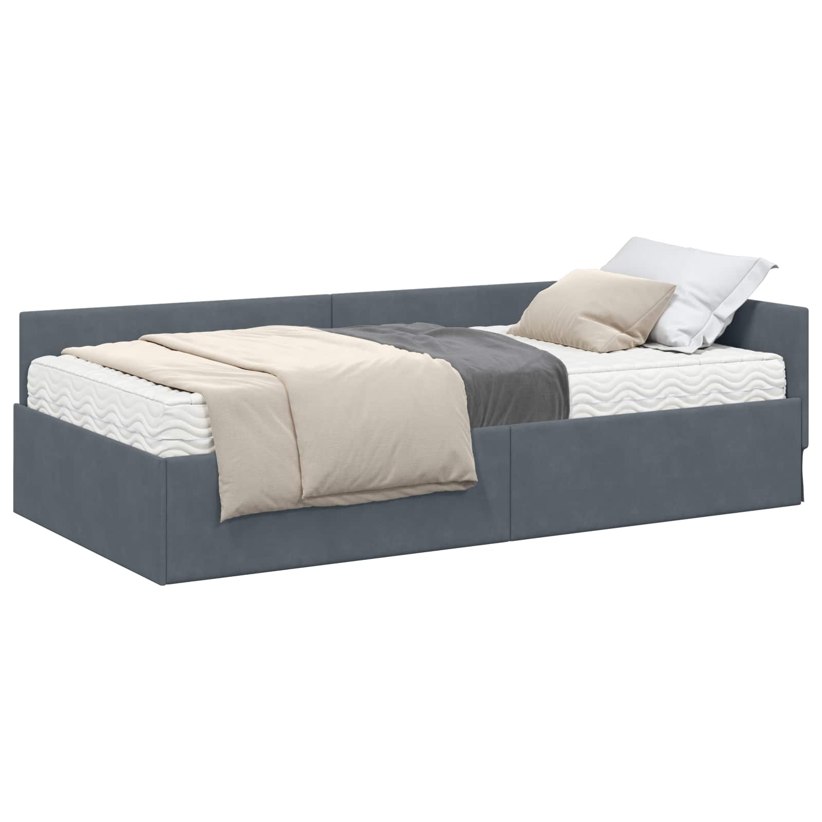 Hoekbedframe met Matras Anders 2 pcs Grijs Fluweel – afbeelding 2