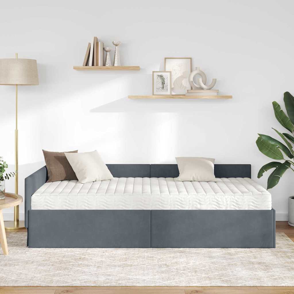 Hoekbedframe met Matras Anders 2 pcs Grijs Fluweel – afbeelding 3
