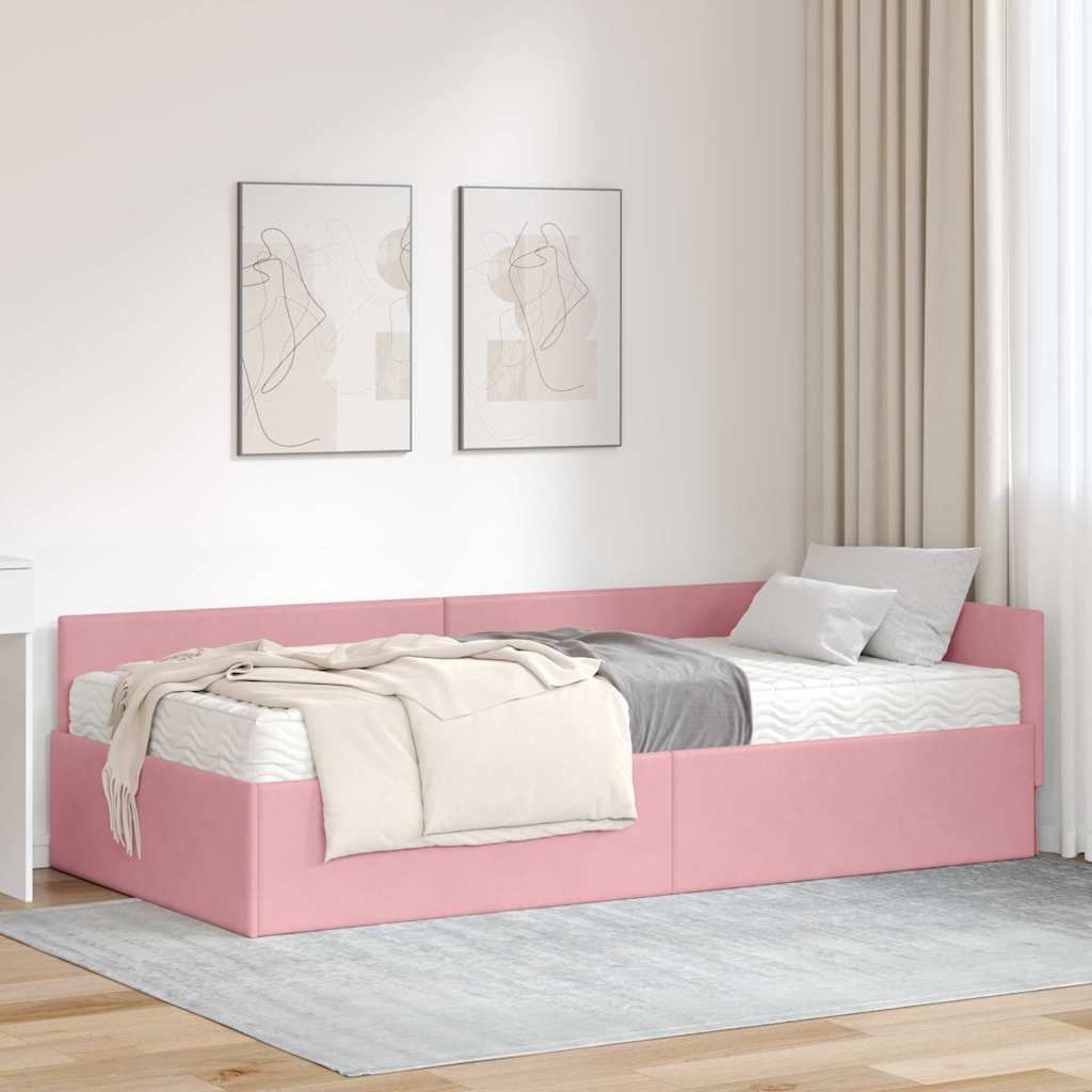 Hoekbedframe met Matras Anders 2 pcs Grijs Fluweel – afbeelding 1