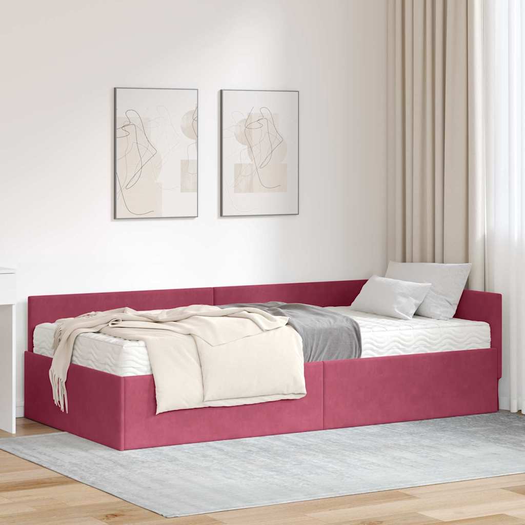 Hoekbedframe met Matras Anders 2 pcs Groen Fluweel – afbeelding 1