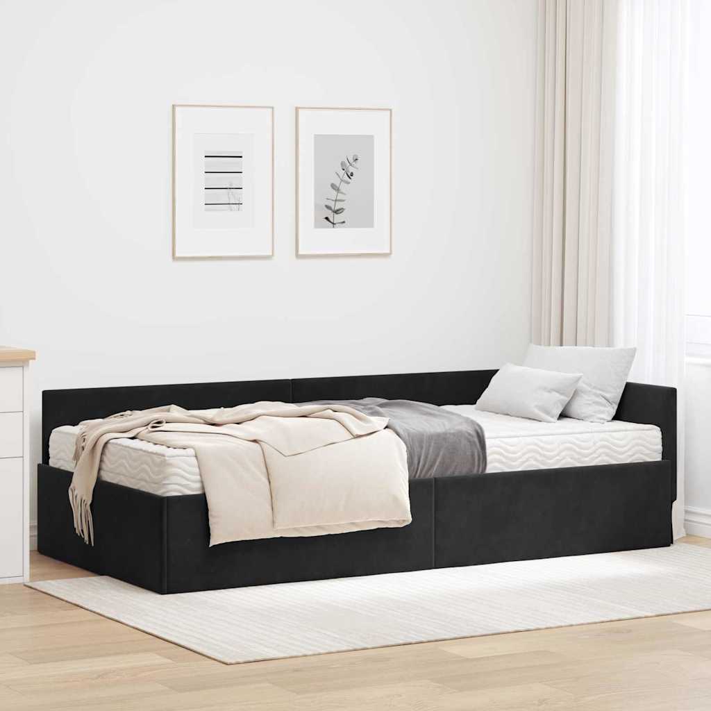 Hoekbedframe met Matras Anders 2 pcs Grijs Fluweel – afbeelding 1