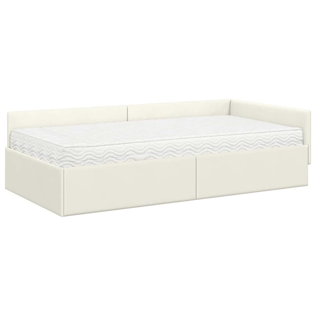 Hoekbedframe met Matras Anders 2 pcs Crème Fluweel – afbeelding 4