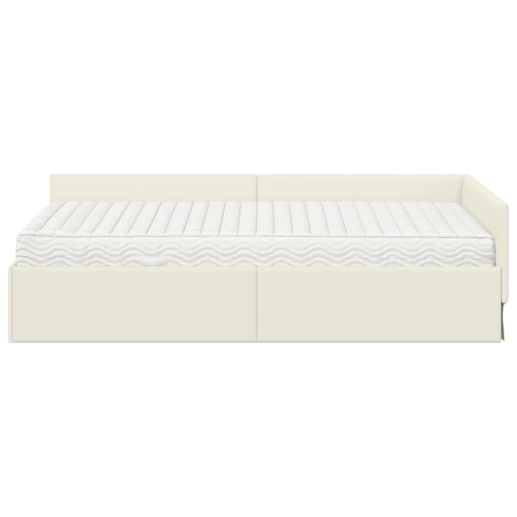 Hoekbedframe met Matras Anders 2 pcs Crème Fluweel – afbeelding 5