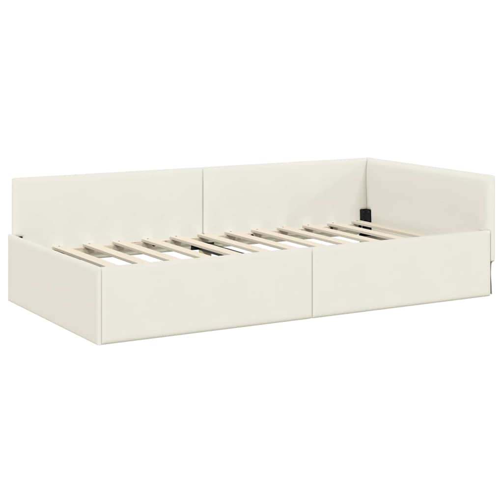 Hoekbedframe met Matras Anders 2 pcs Crème Fluweel – afbeelding 6