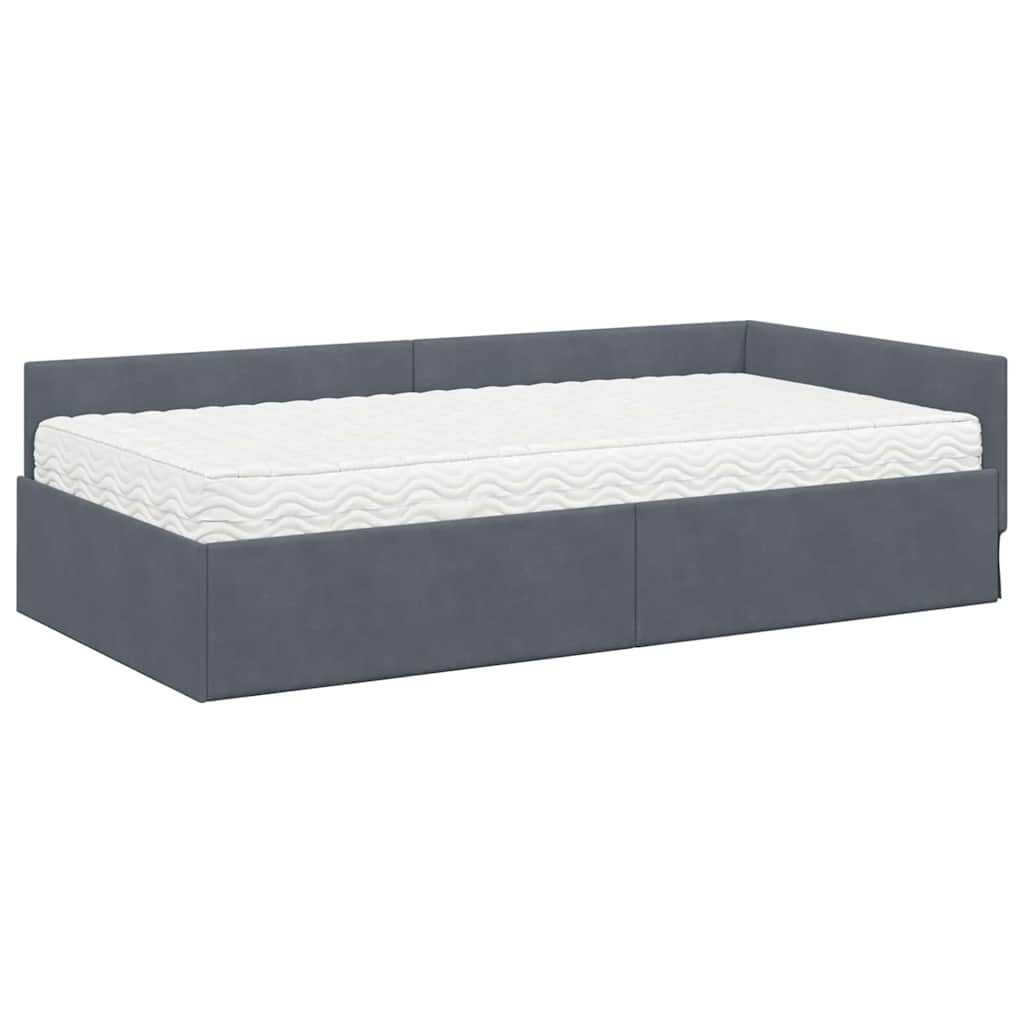 Hoekbedframe met Matras Anders 2 pcs Grijs Fluweel – afbeelding 4
