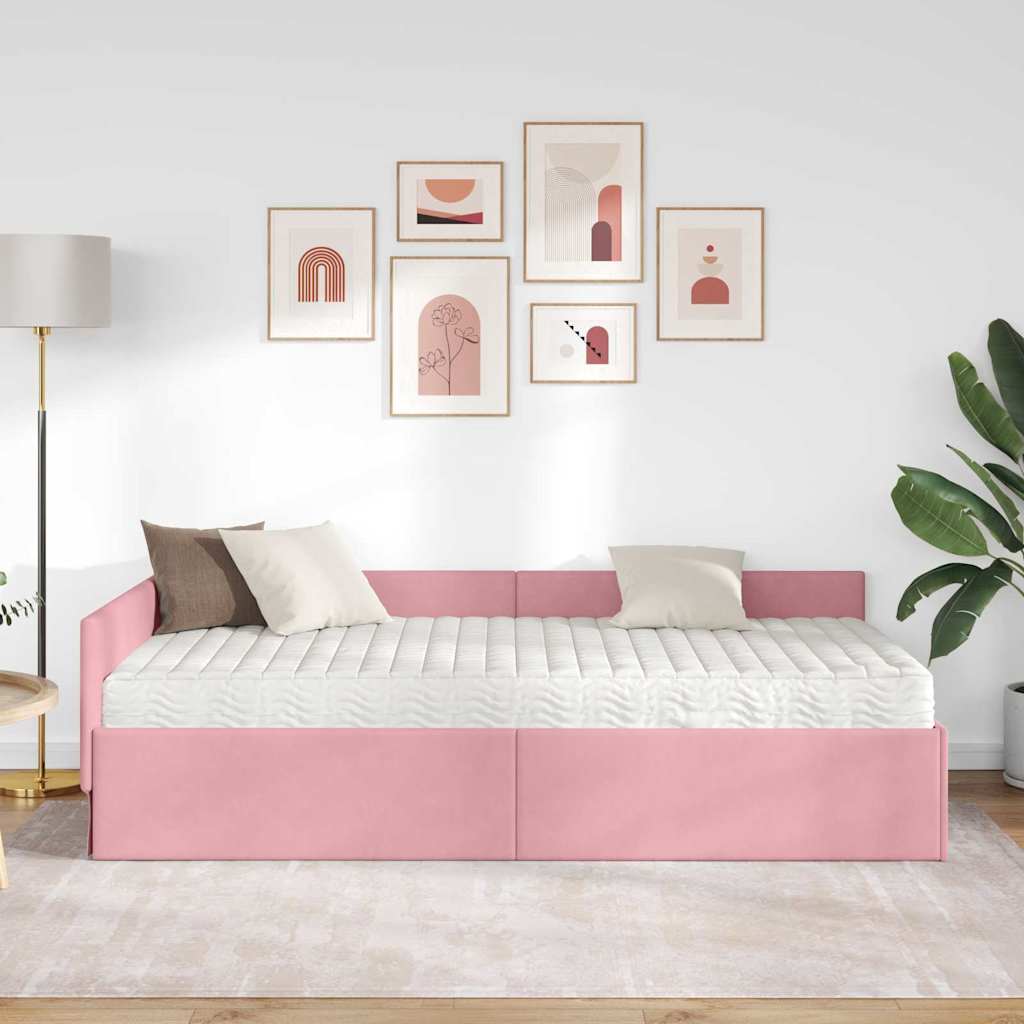Hoekbedframe met Matras Anders 2 pcs Grijs Fluweel – afbeelding 3