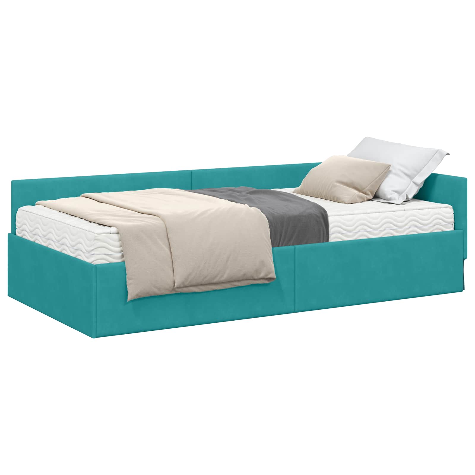 Hoekbedframe met Matras Anders 2 pcs Groen Fluweel – afbeelding 2