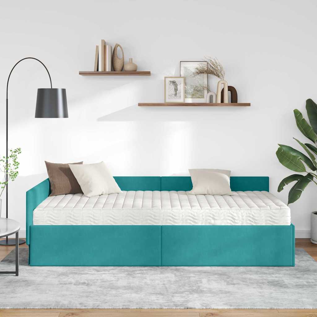 Hoekbedframe met Matras Anders 2 pcs Groen Fluweel – afbeelding 3