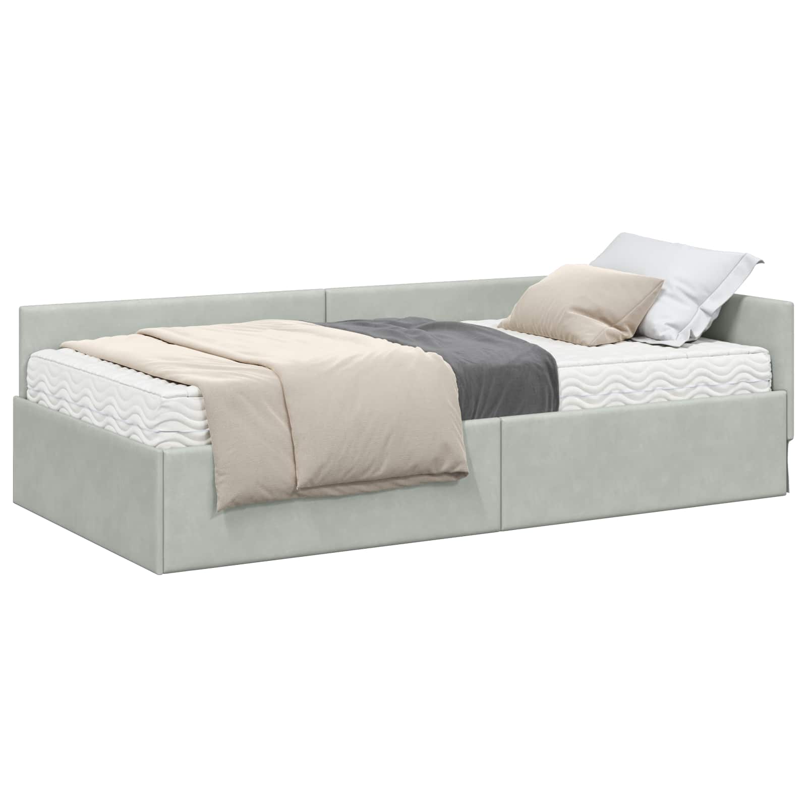 Hoekbedframe met Matras Anders 2 pcs Lichtgrijs Fluweel – afbeelding 2