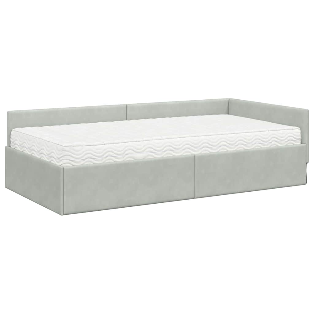 Hoekbedframe met Matras Anders 2 pcs Lichtgrijs Fluweel – afbeelding 4