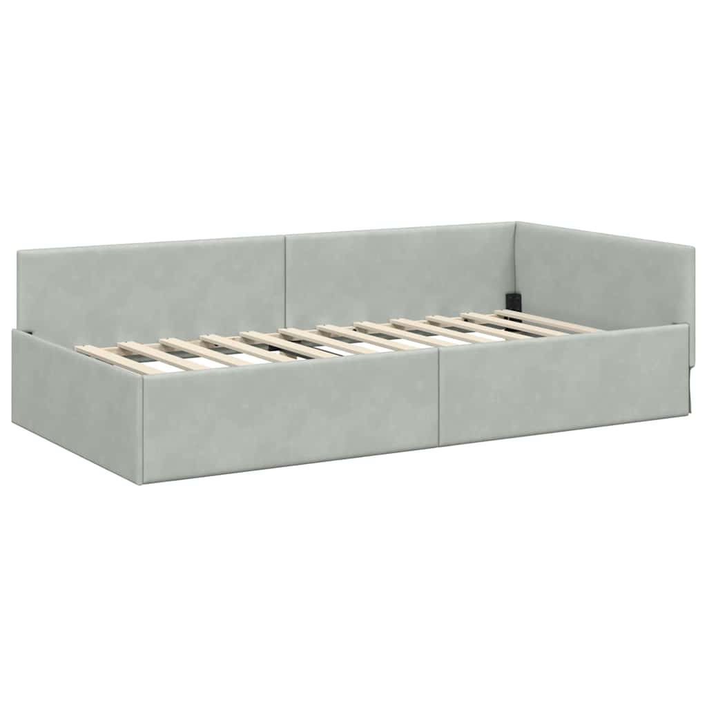 Hoekbedframe met Matras Anders 2 pcs Lichtgrijs Fluweel – afbeelding 6