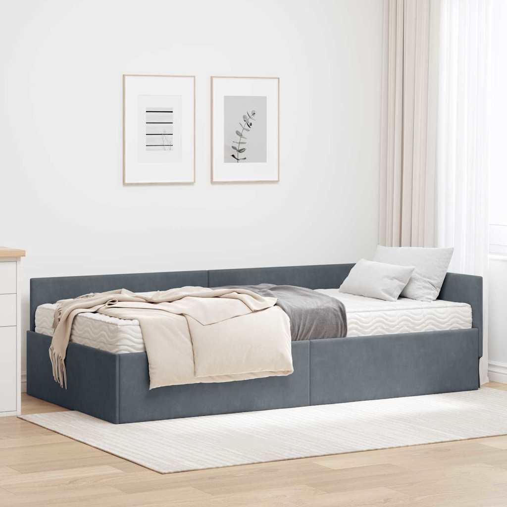 Hoekbedframe met Matras Anders 2 pcs Grijs Fluweel – afbeelding 1